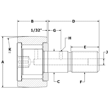 Carter Bearings 1.00", Needle Cam Follower, Crown, Hex CCNB-32-B